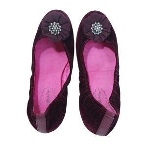 Lindsay Phillips Ballet Flats Women's 7.5 Red Faux Velvet Slip-on Sparkly Shoes